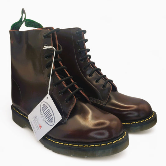 UK10/US11 Solovair 8 Eye Burgundy Rub-Off w/yellow Stitching