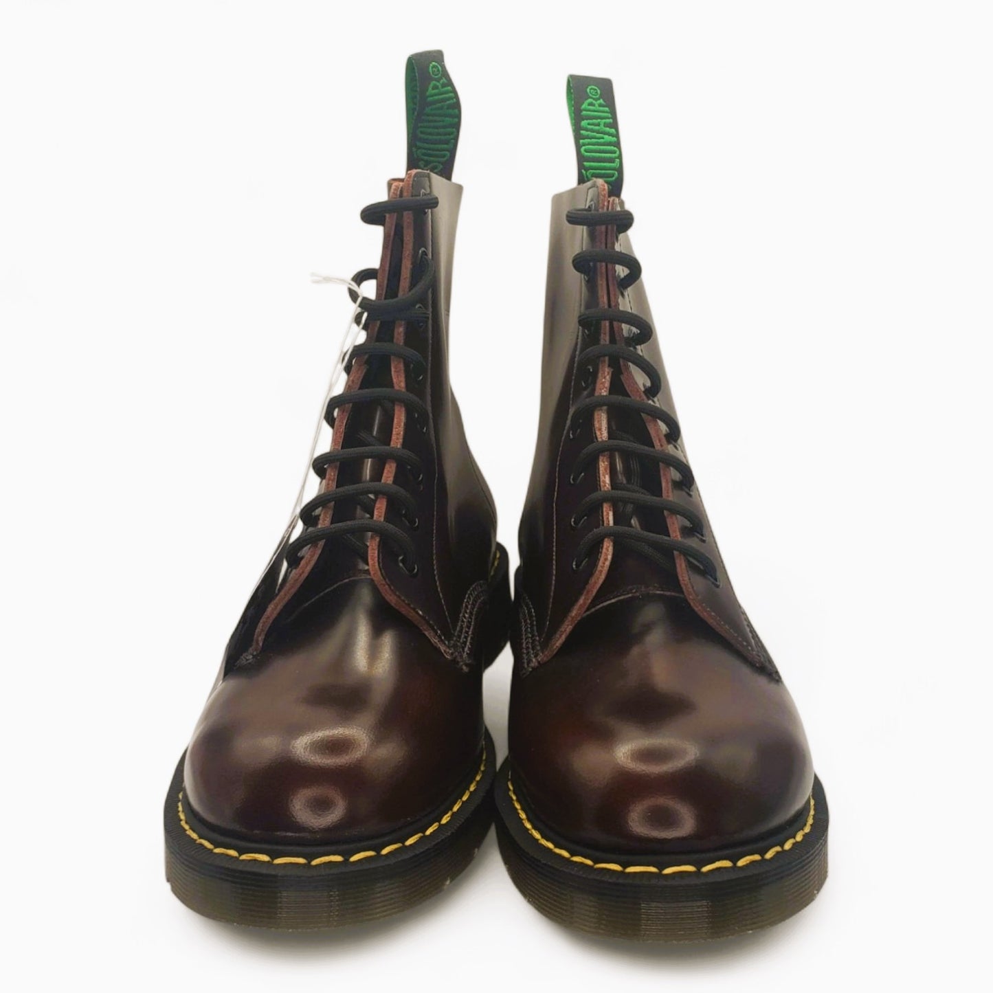 UK10/US11 Solovair 8 Eye Burgundy Rub-Off w/yellow Stitching