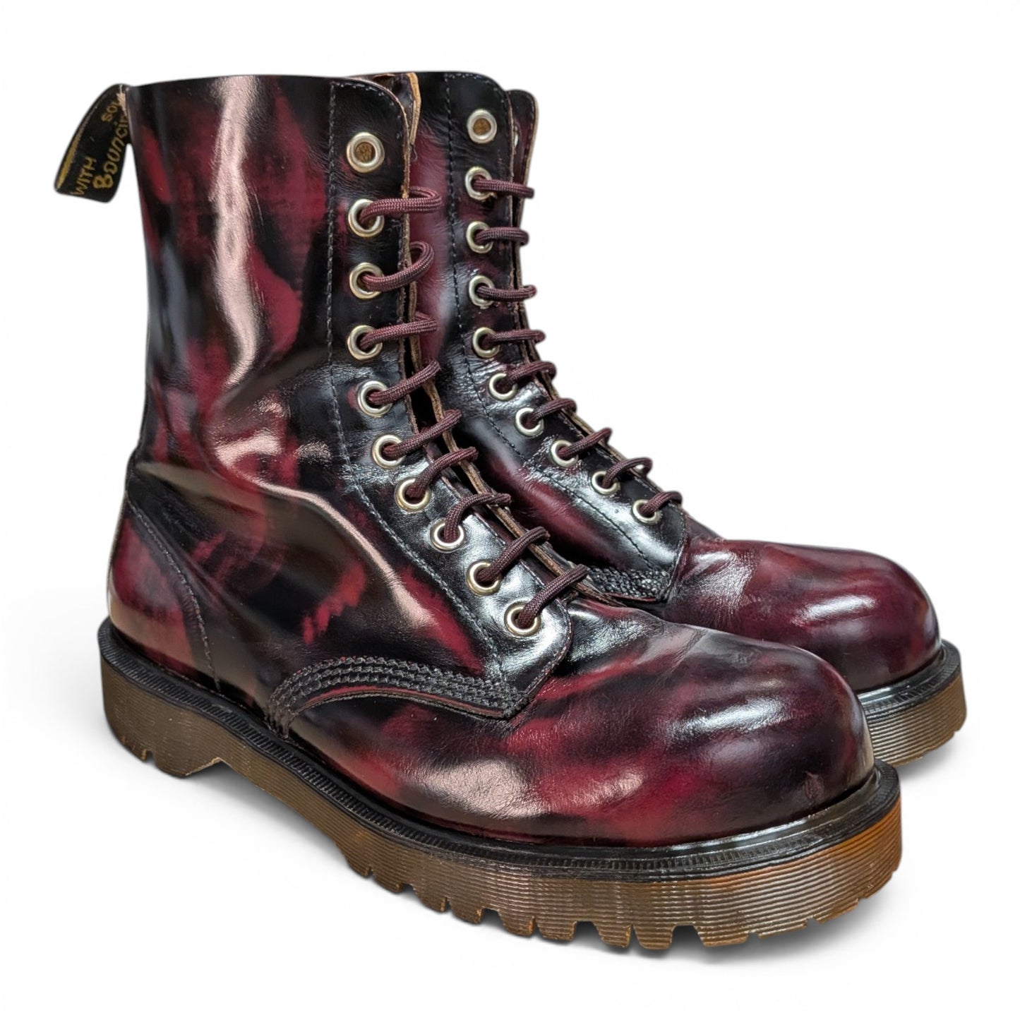 UK10/ US11 Burgundy Rub-Off Southerner Steel Toe Boots BEX Sole Made in England