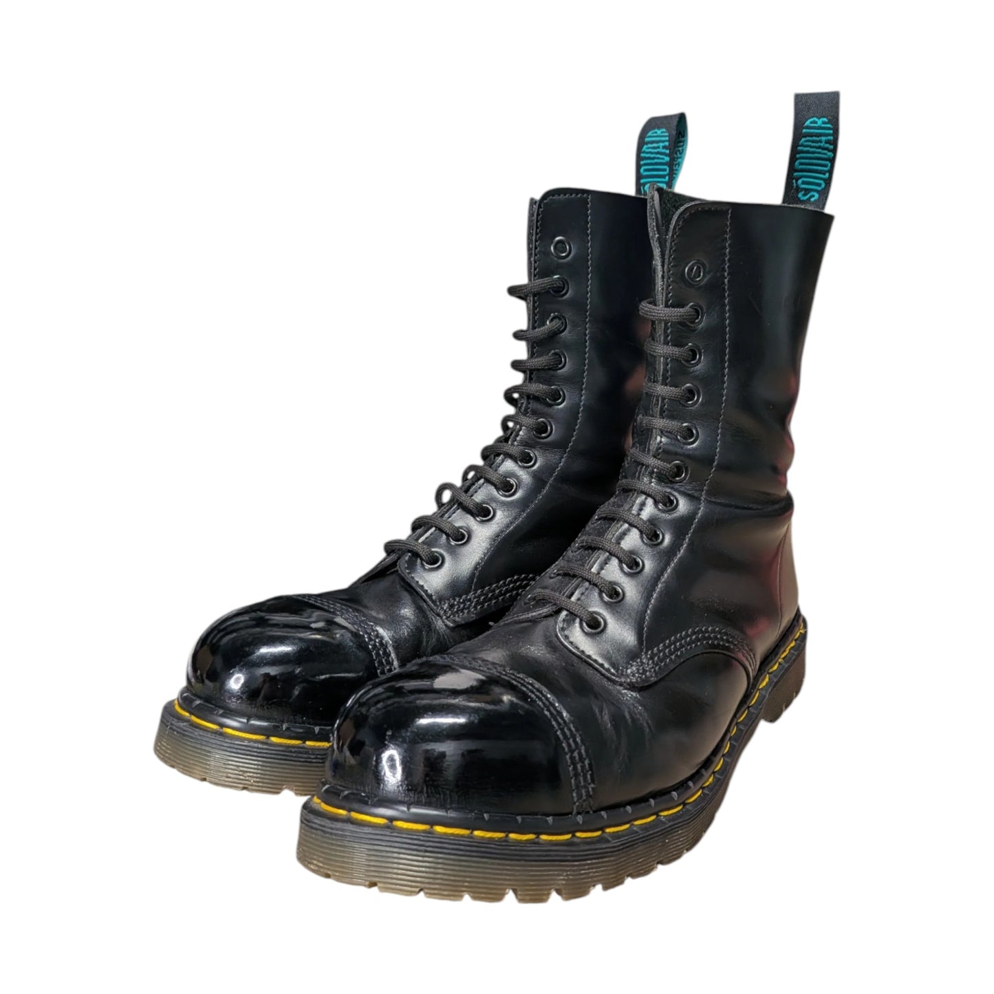 UK9/US10 Solovair Englander Early 2000's Black Steel Toe w/Yellow Welt Stitching