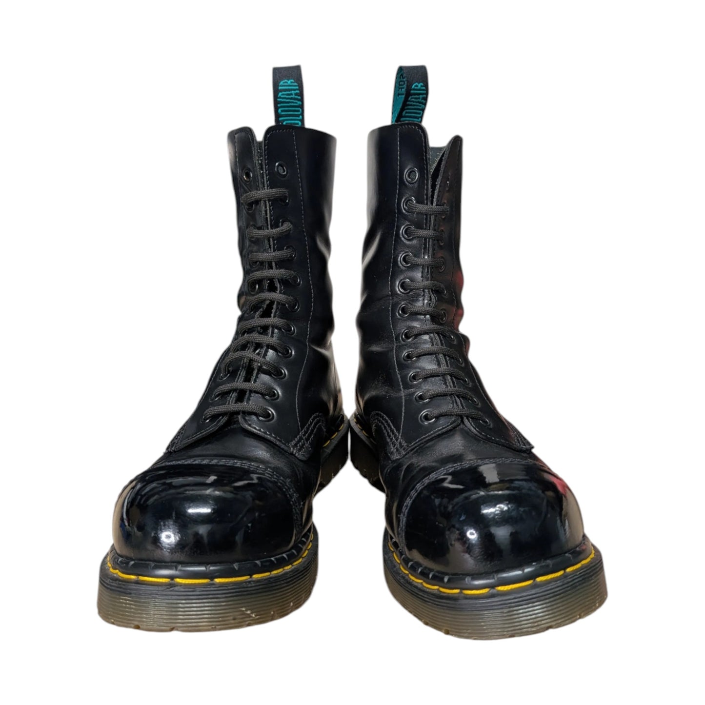 UK9/US10 Solovair Englander Early 2000's Black Steel Toe w/Yellow Welt Stitching