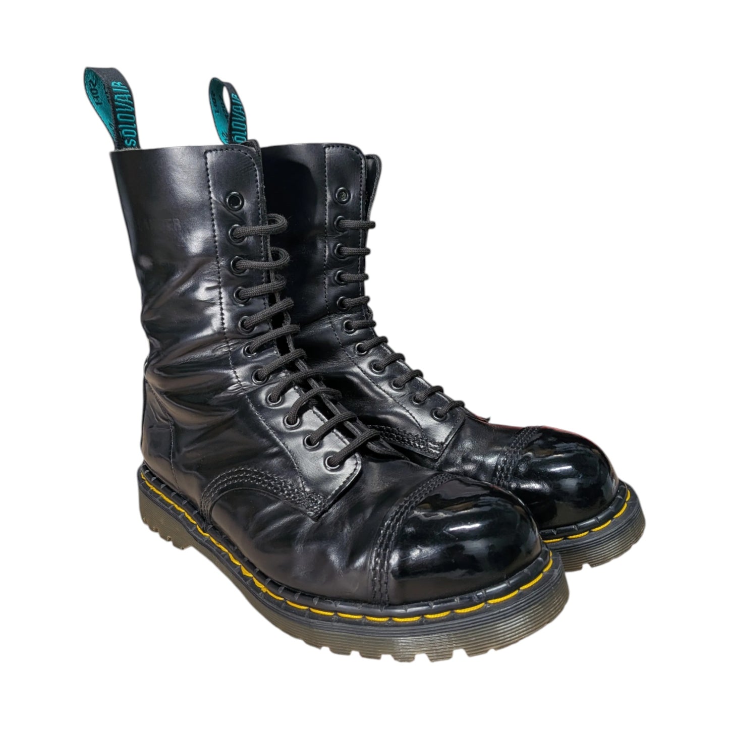 UK9/US10 Solovair Englander Early 2000's Black Steel Toe w/Yellow Welt Stitching