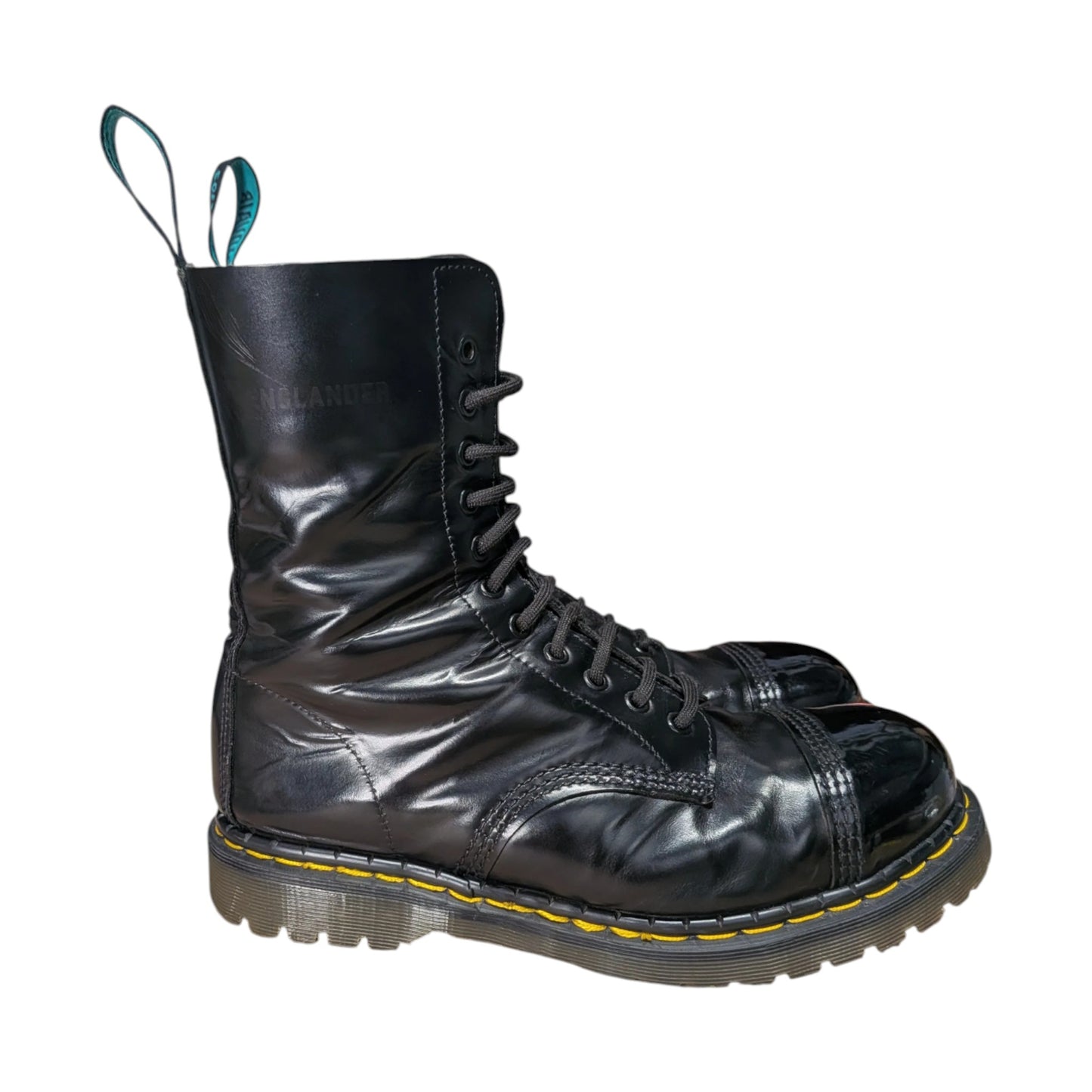 UK9/US10 Solovair Englander Early 2000's Black Steel Toe w/Yellow Welt Stitching